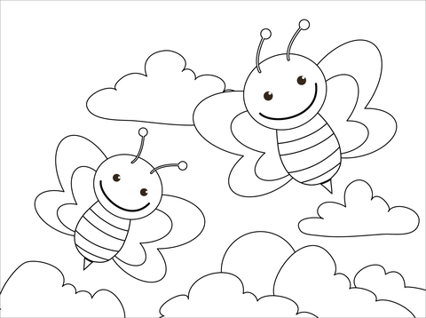 Cute Bees Coloring Page